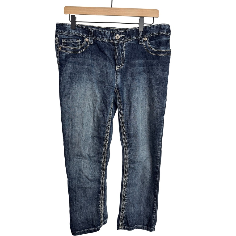 Maurices Jeans Women Dark Wash‎ Embellished Pocket Stitch Detail Denim Pants Y2K